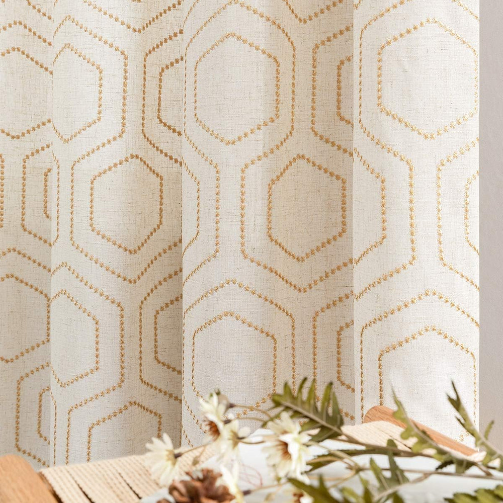 jinchan Yellow Boho Window Curtains 84 Inch Length 2 Panels Set Linen Texture...