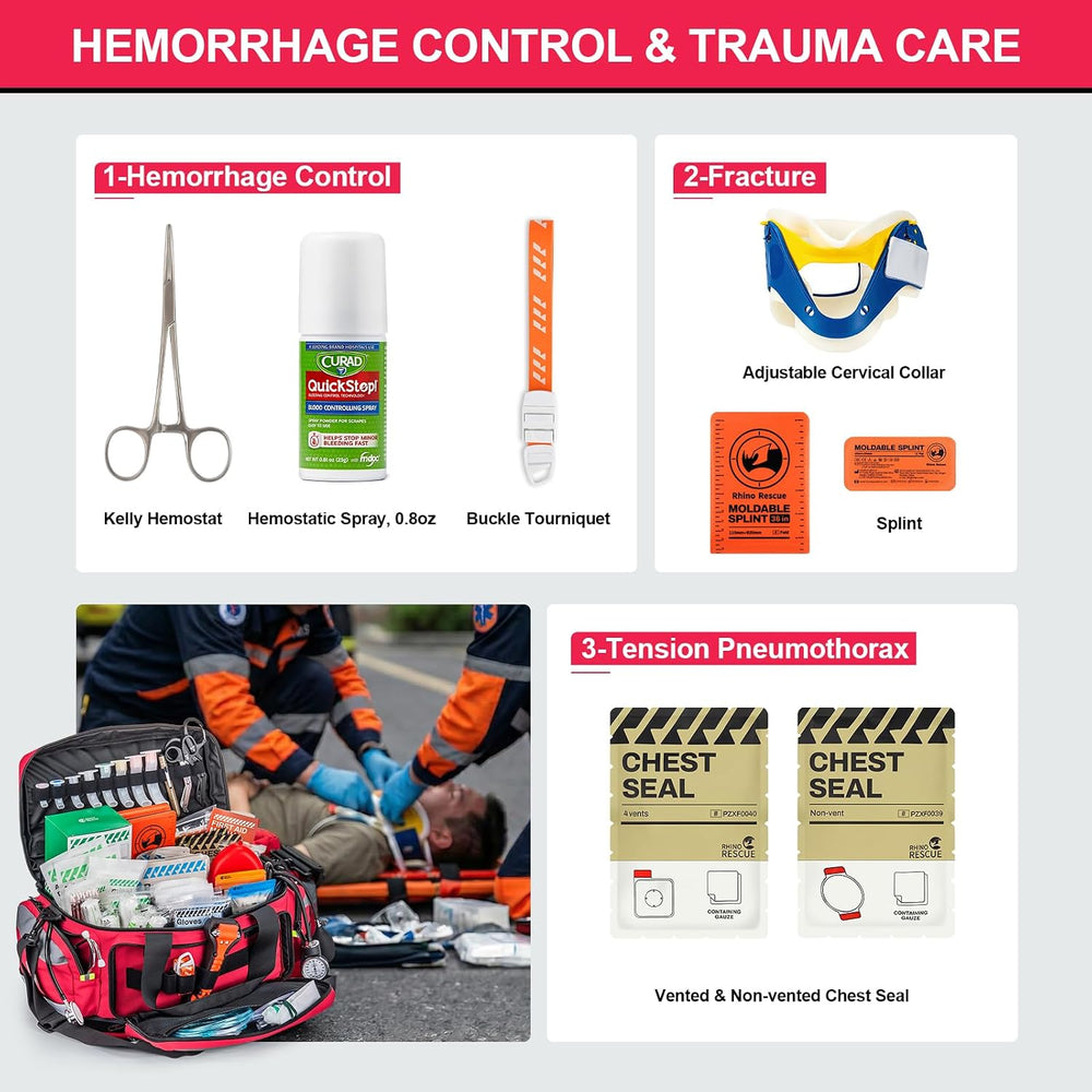 RHINO RESCUE First Responder Large EMT Bag Fully Stocked with Medications