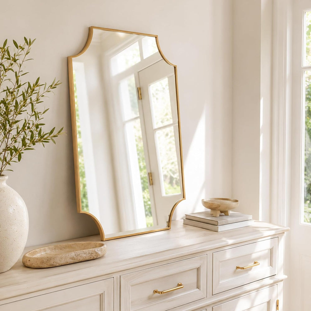 24x36 Inch Matte Gold Scalloped Rectangle Bathroom Vanity Mirror