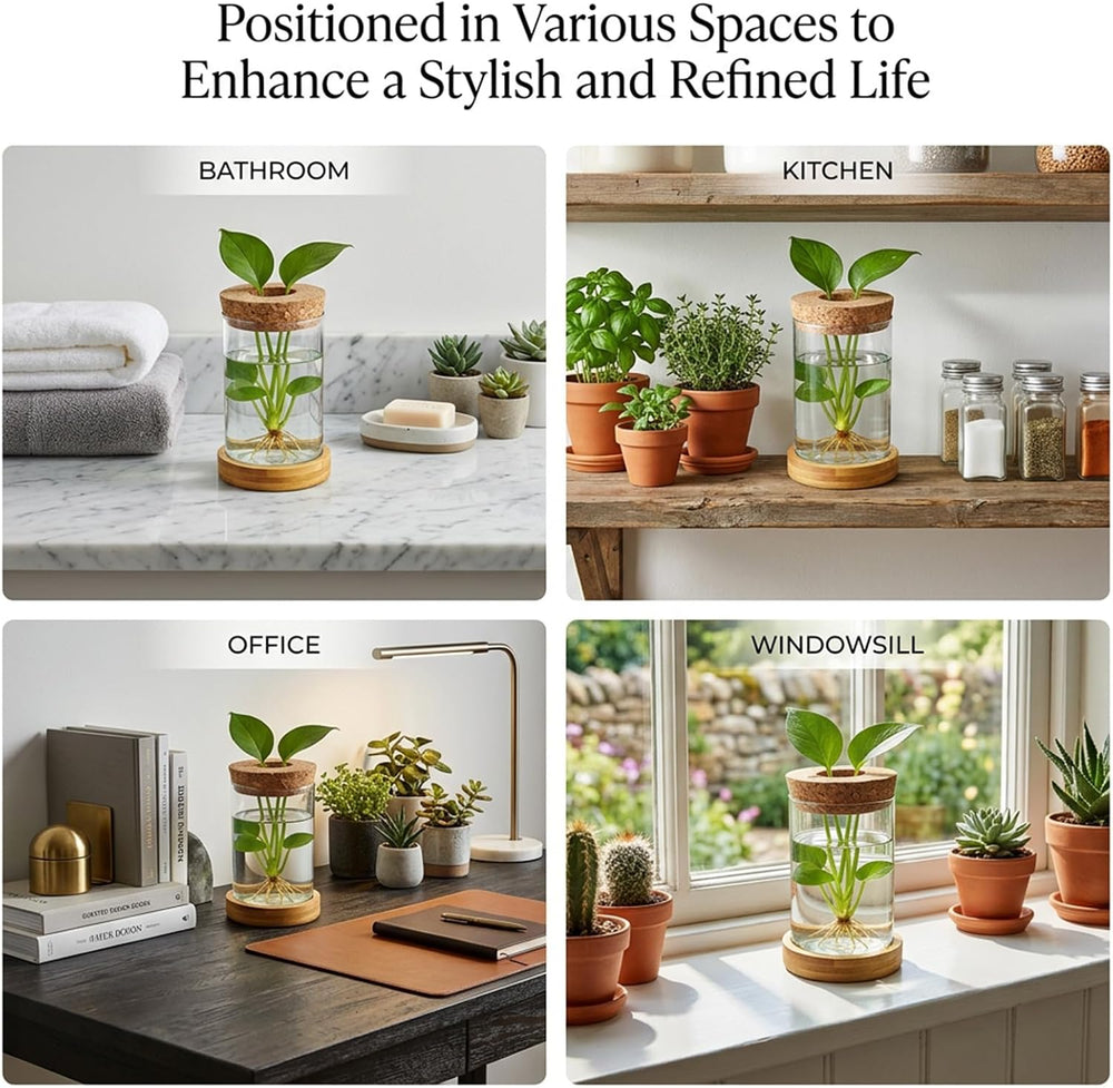 16 Pcs Propagation Vases with Bamboo Stand and Hole Lid, Glass Plant Propagat...