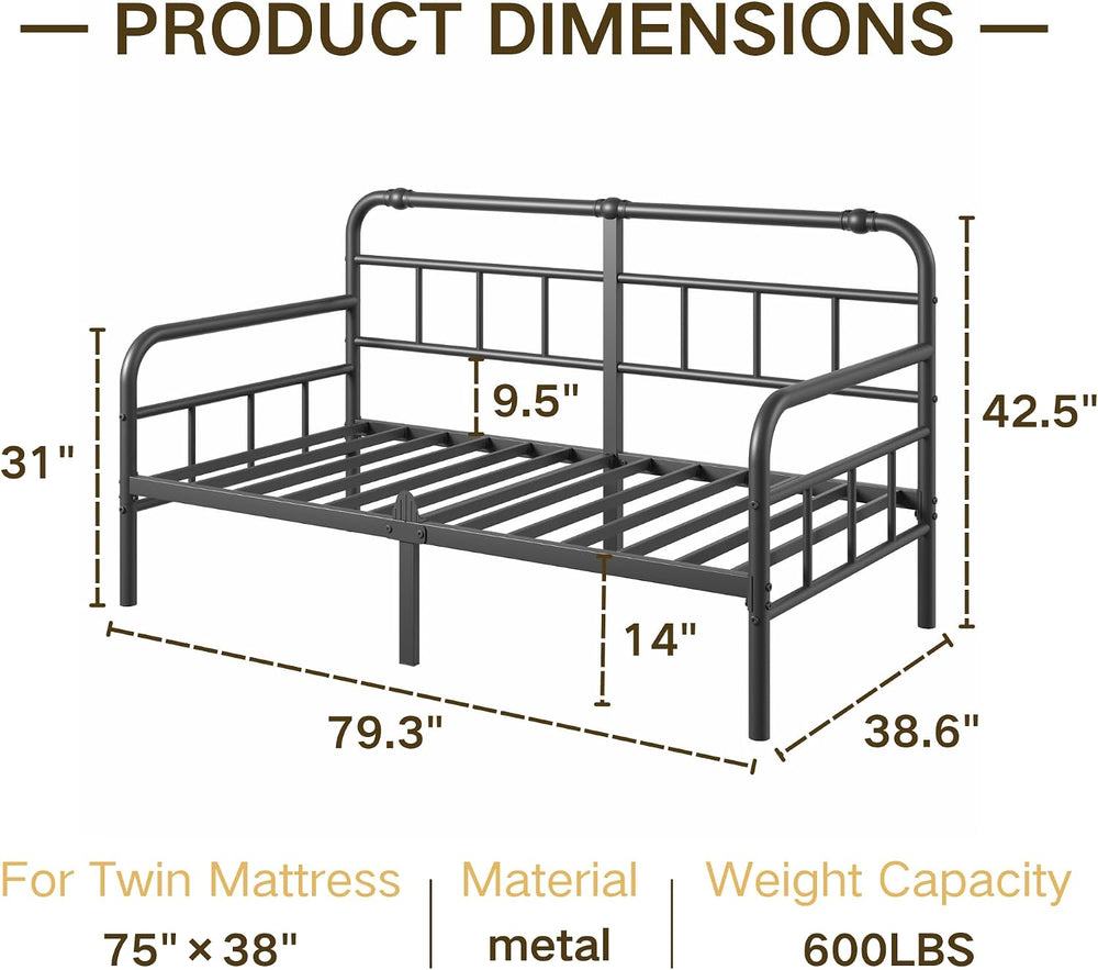 Metal Modern Twin Daybed Frame with Non‑Slip Retainer Clips