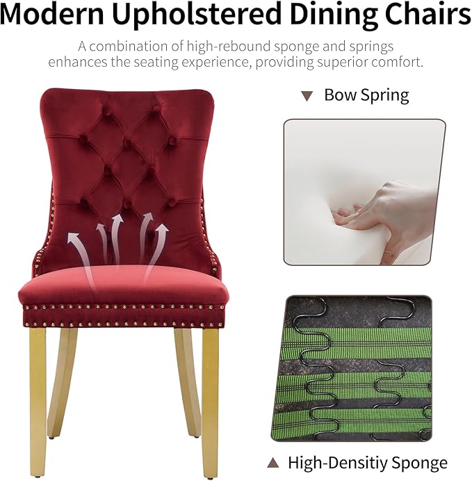Velvet Dining Chairs Set of 2, Upholstered Dining Room Chairs with Lion Head ...