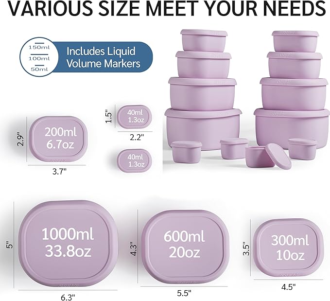 ISSEVE 12Pcs/Set Nesting Silicone Food Storage Containers
