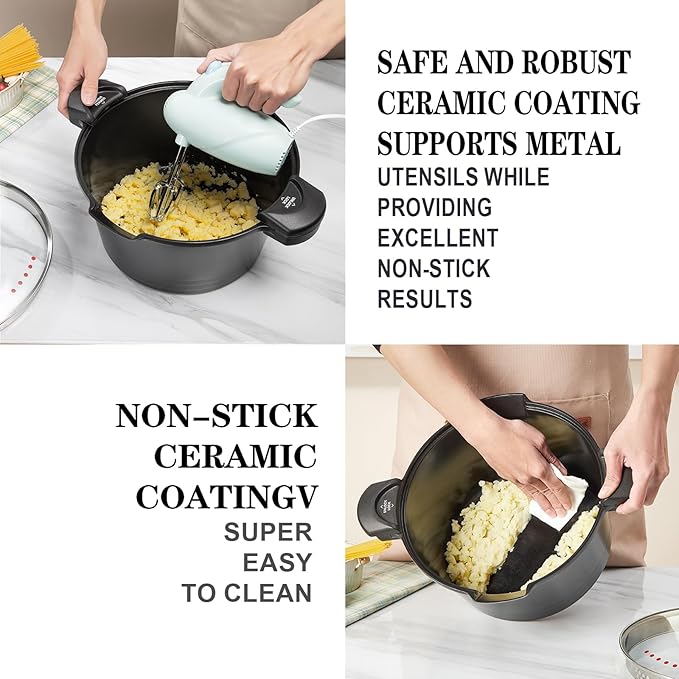 8.5qt Pasta Pot with Strainer Lid, Cast Aluminum Stockpot Multipot, Nonstick