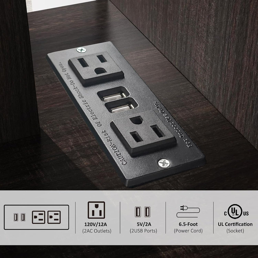 End Table, Side Table, Nightstand, USB Ports and Outlet,3-Tier Storage Shelf,...
