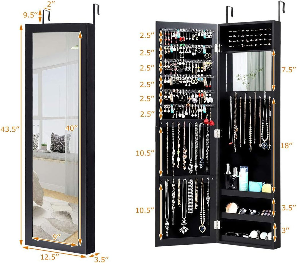 AUGESTER Door/Wall-Mounted Jewelry Cabinet, Jewelry Organizer w/ Full-Length ...
