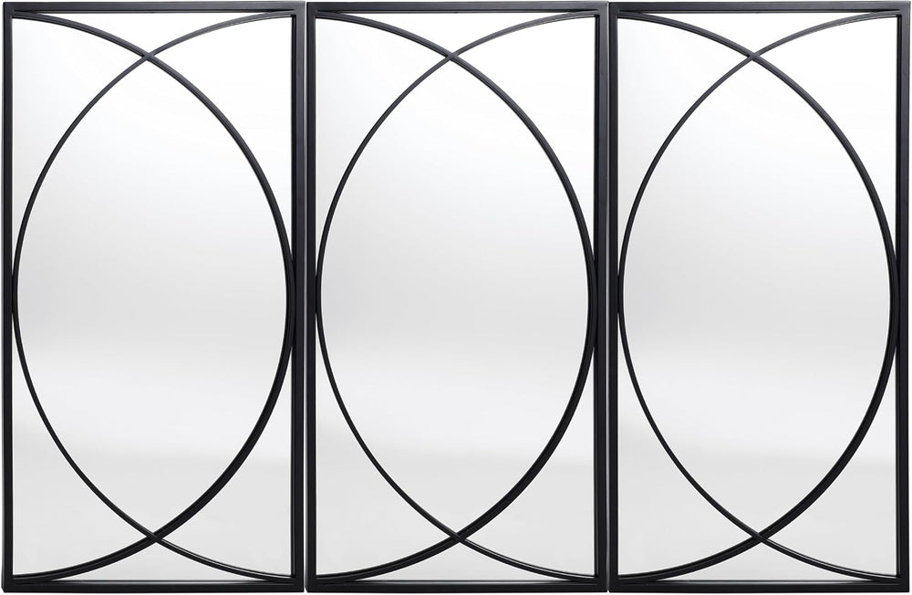 LuxenHome 3-Piece Black Metal Rectangular Wall Mirror Set