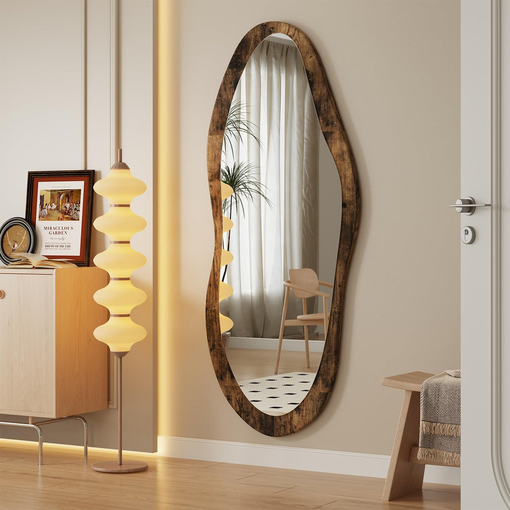 AAZZKANG Large Mirrors Wood Framed Retro Irregular Wall Mirror Full Length