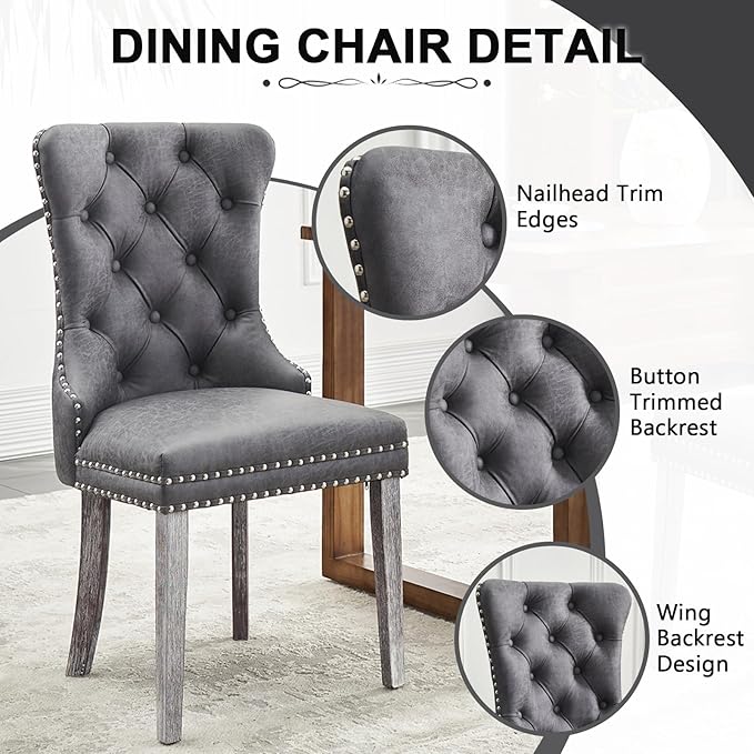 Kiztir Leather Dining Chairs Set of 2, Upholstered Dining Chair with Nailhead...