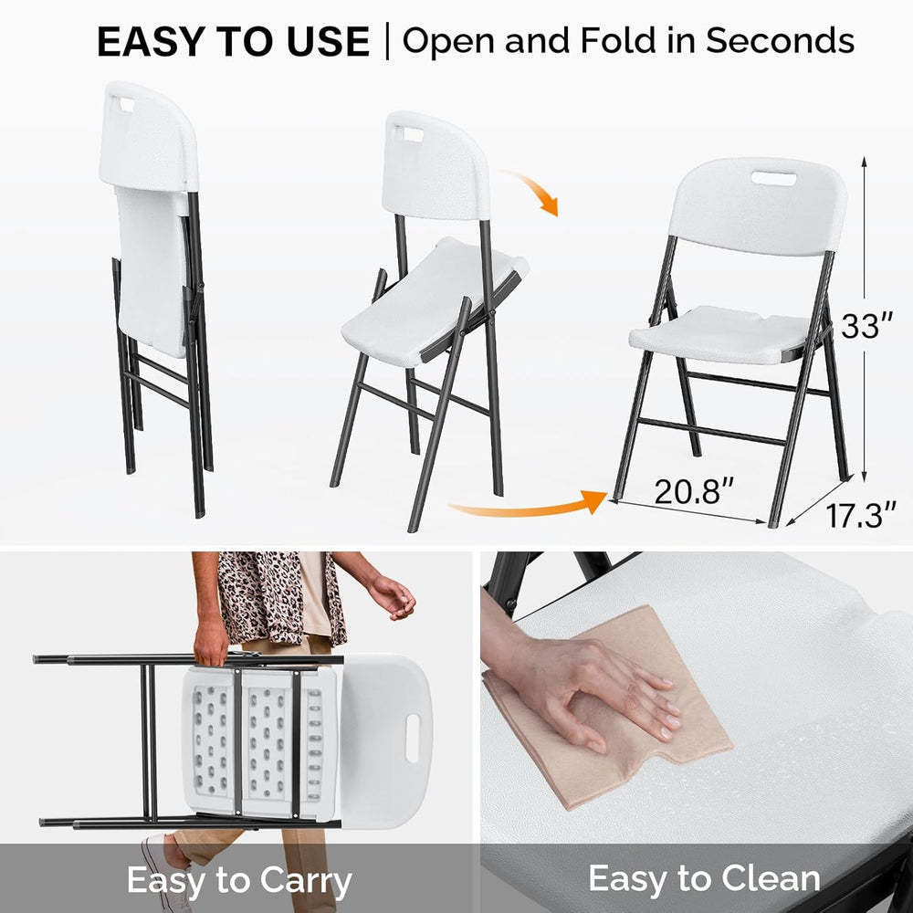VINGLI Folding Chairs, Heavy Duty Foldable Chair Portable HDPE Plastic Seat w...