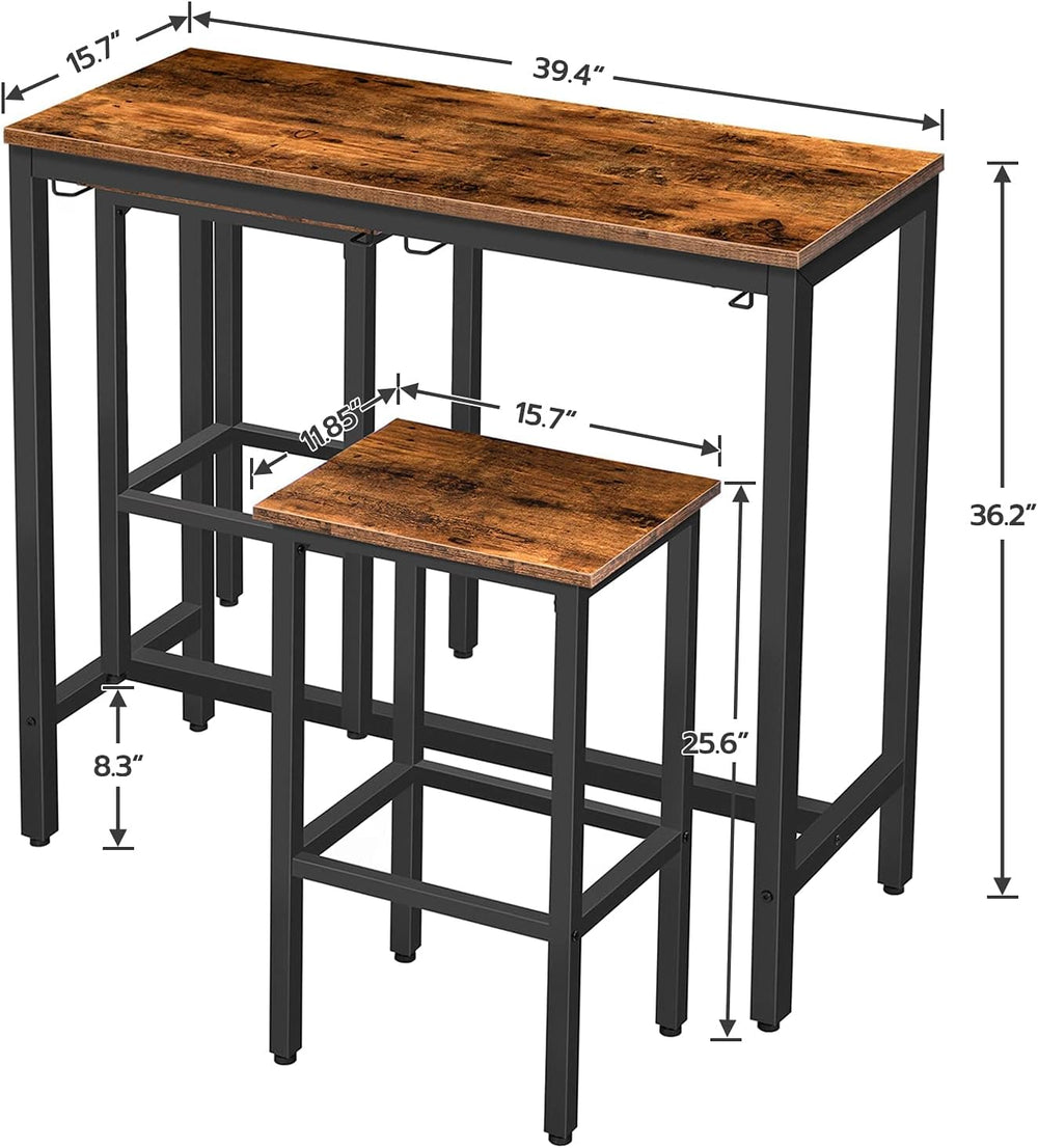 HOOBRO Bar Table Set, Pub Tables Bar Height with Stools Set of 2, Bar Chairs ...