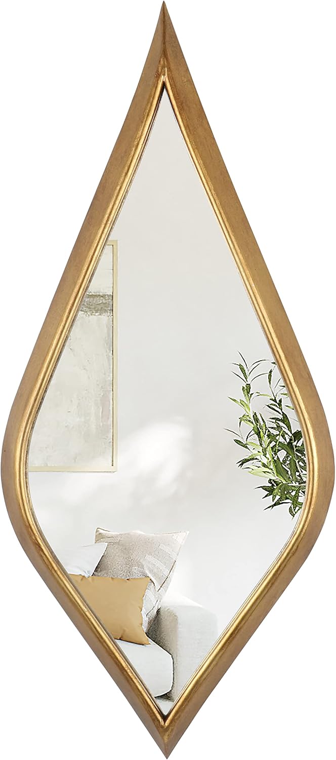 Teardrop Wall Mirror, 15.5" x 35.5" Gold Asymmetrical Decorative Mi...