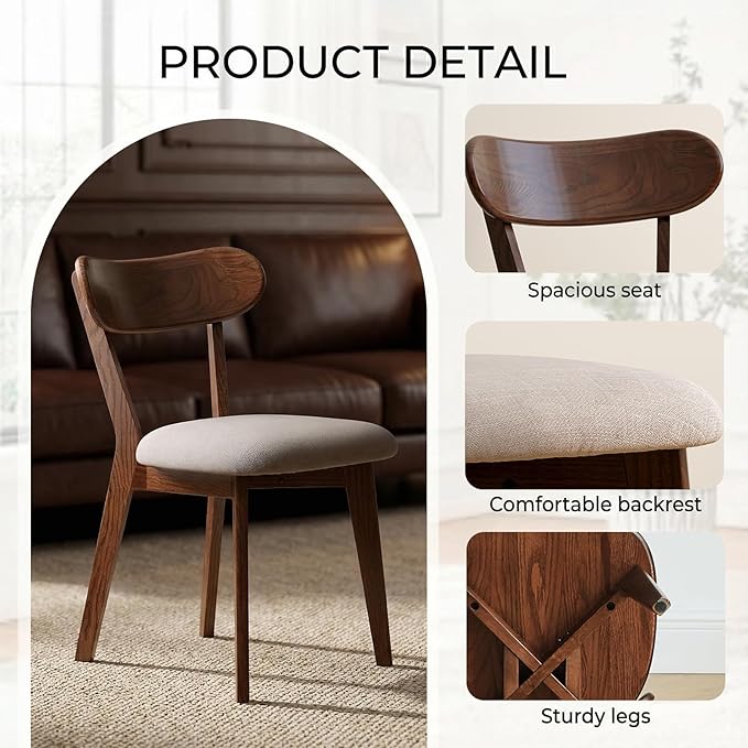 100% Solid Wood Dining Chairs,Mid Century Modern Dining Chairs with Upholster...