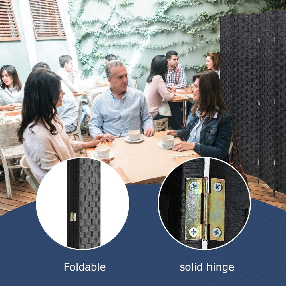 FDW 4-Panel Folding Room Divider | 6ft, Black | Light & Portable