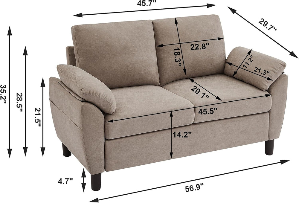 57" Loveseat Sofa, Modern Linen Comfy Love Seat with Back Cushions and S...