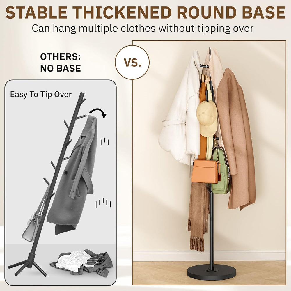 MISSLO Heavy Duty Coat Rack Freestanding with Stable Wood Base Metal Coat Tre...