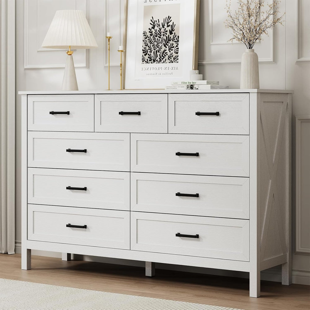 LYNSOM Farmhouse 9 Drawer Dresser for Bedroom, 55 Inch Wide Wood Rustic Chest...
