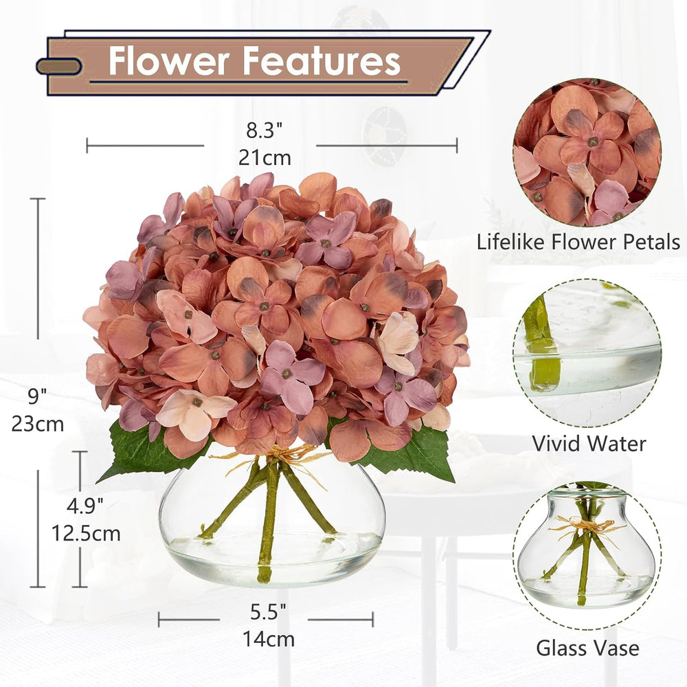 Hollyone Fall Hydrangea Artificial Flowers for Decoration with Glass Vase Dar...