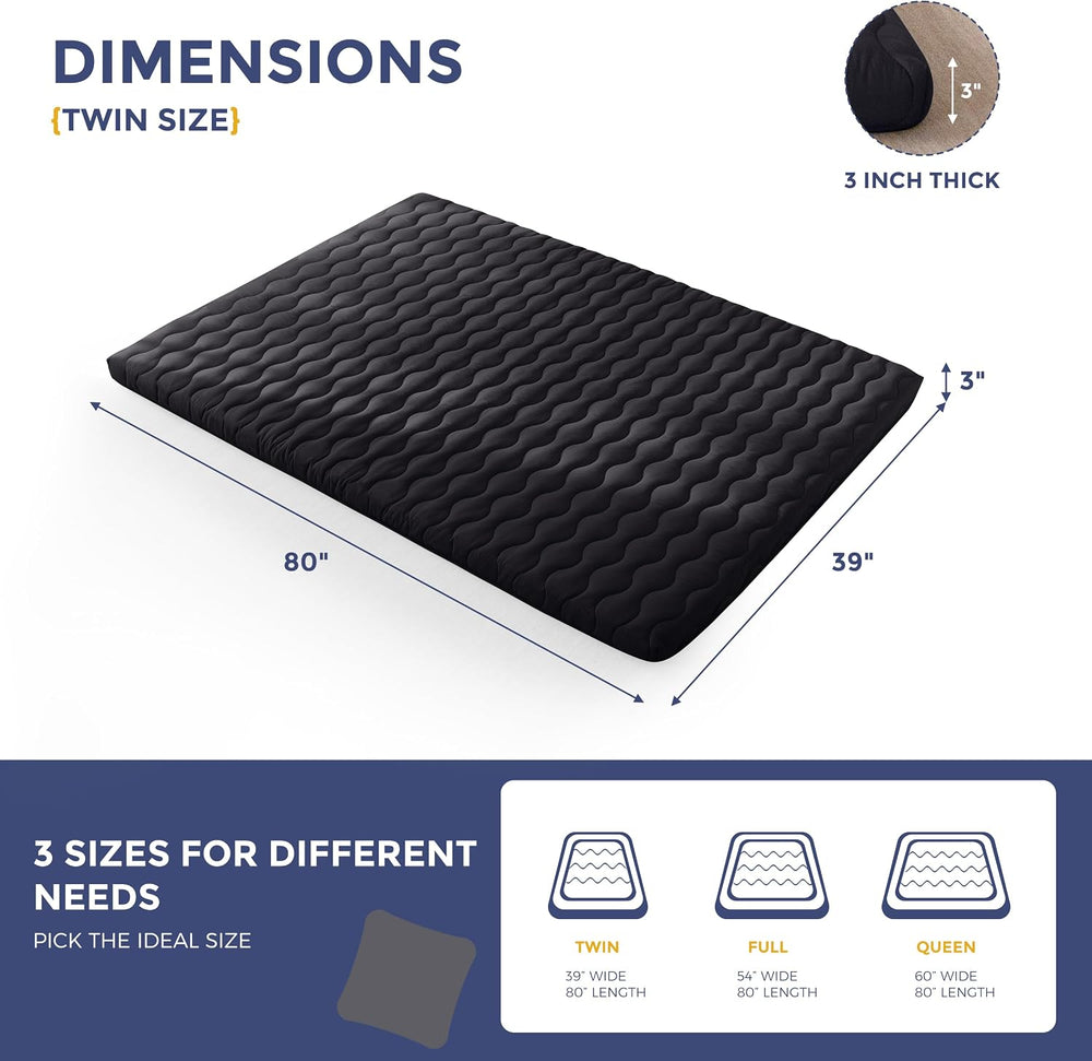 MAXYOYO 3" Thick Japanese Floor Futon Mattress, Portable Floor Mattress