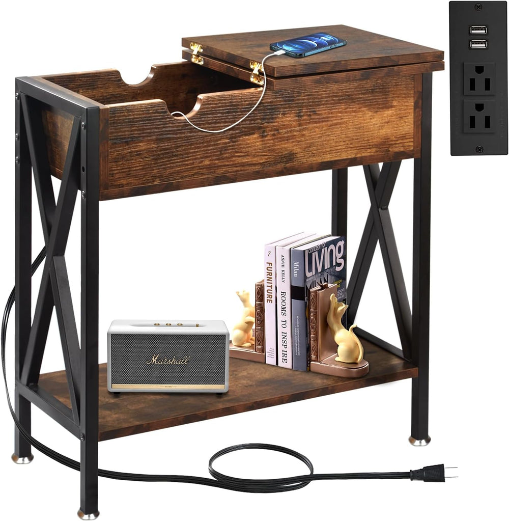 TooCust End Tables Living Room with Charging Station, 11.2" D x 24"...