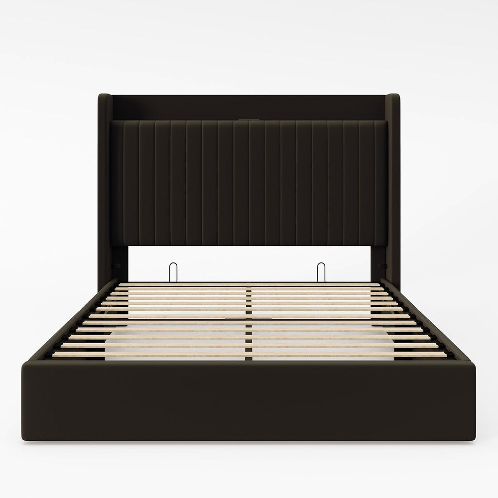 Allewie Full Lift Up Storage Hydraulic Bed Frame,Charging Station,Black