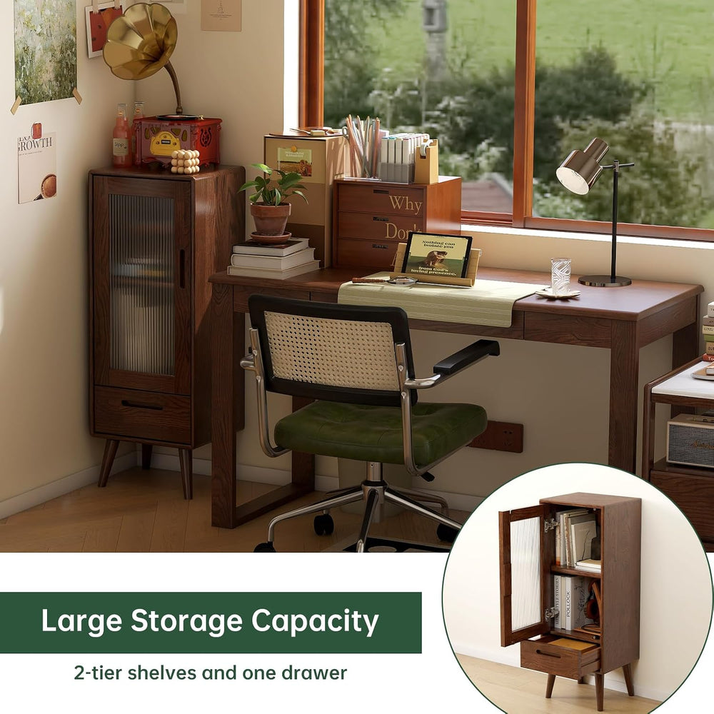 Solid Oak Narrow Storage Cabinet, Walnut
