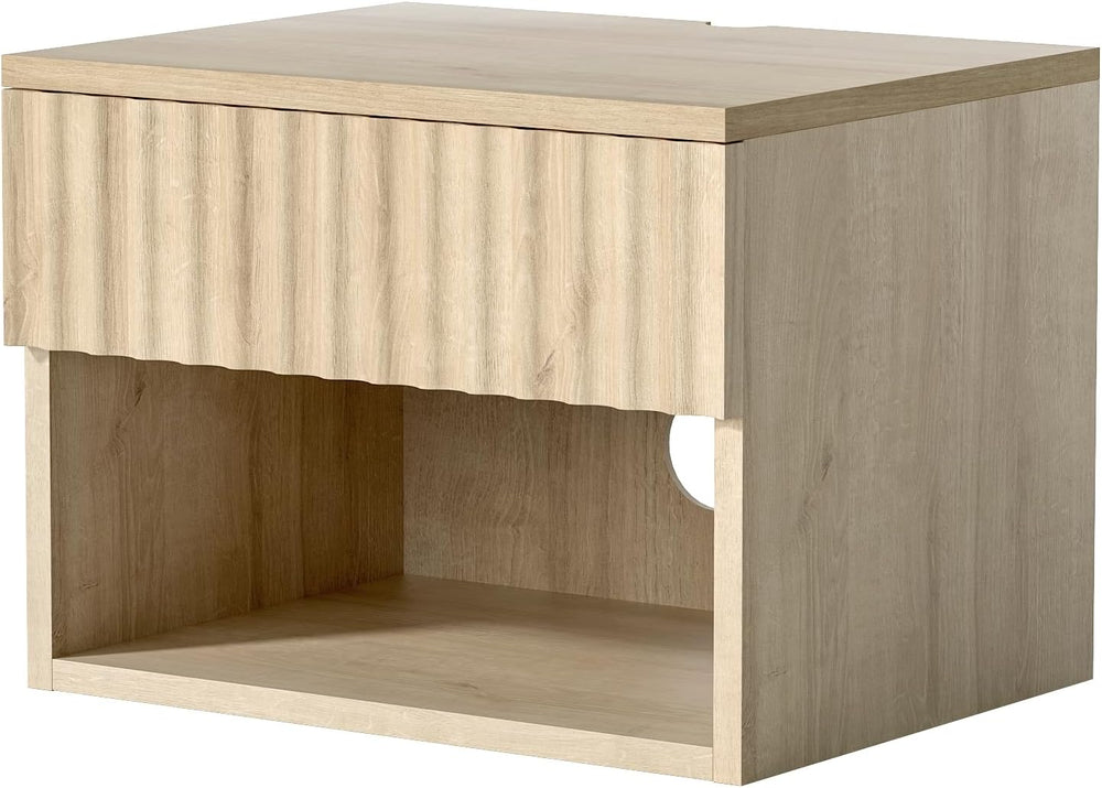 EYYTHUNG Small Floating Nightstand with Drawer, Modern Night Stand with Flute...