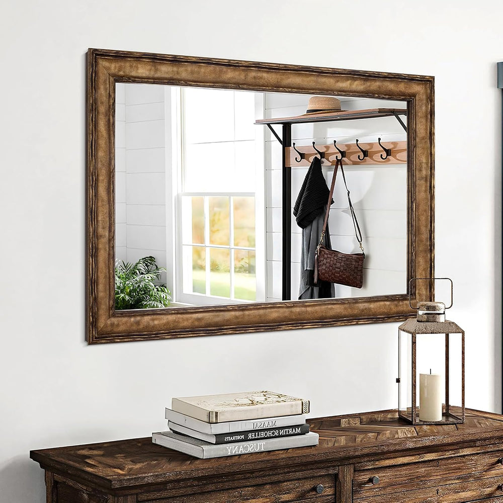 Rectangular Antique Solid Wood Frame Mirror, 37''x25'' Decora...