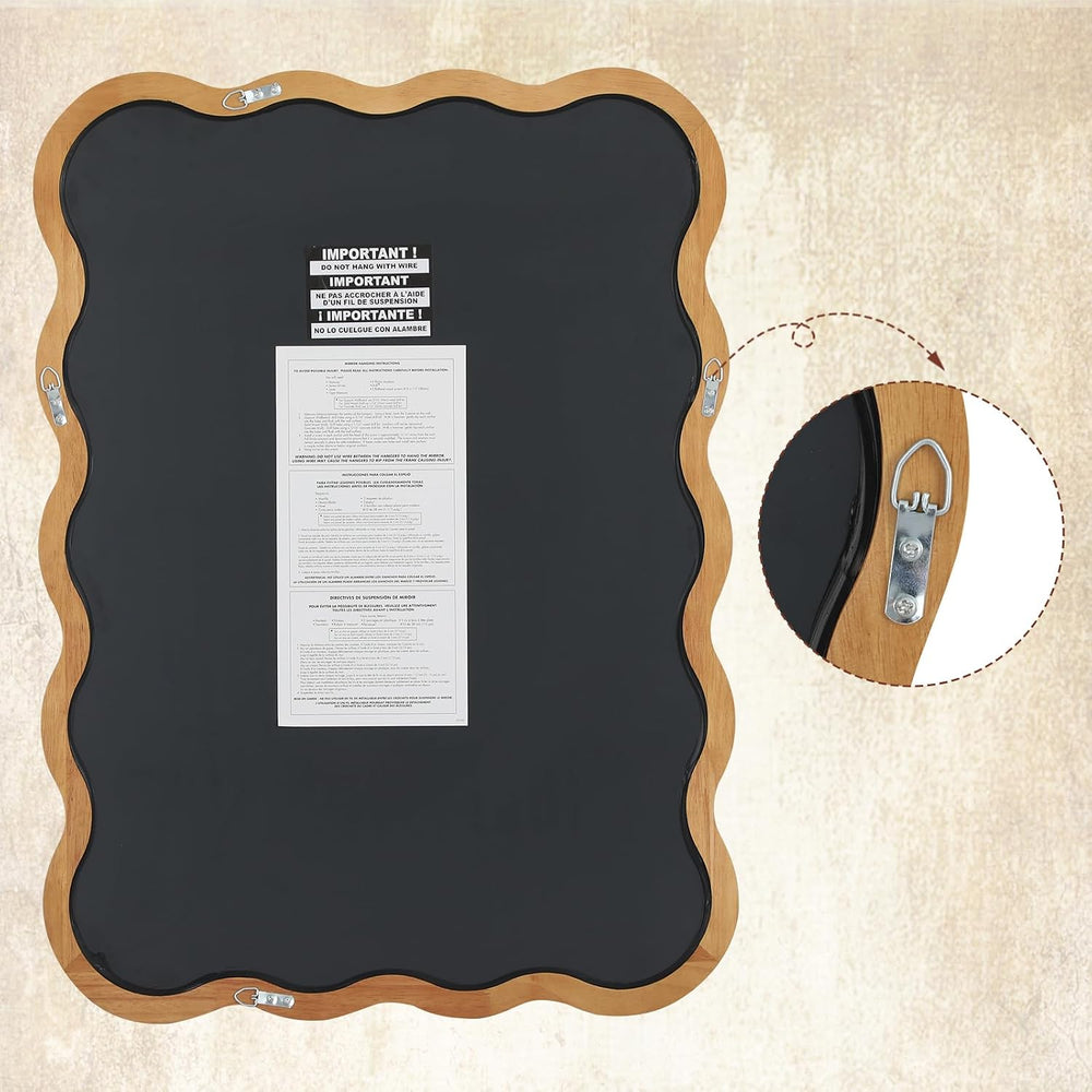 WallBeyond 22"x30" Wavy Wood Mirror, Wood Wall Mount Mirror with De...