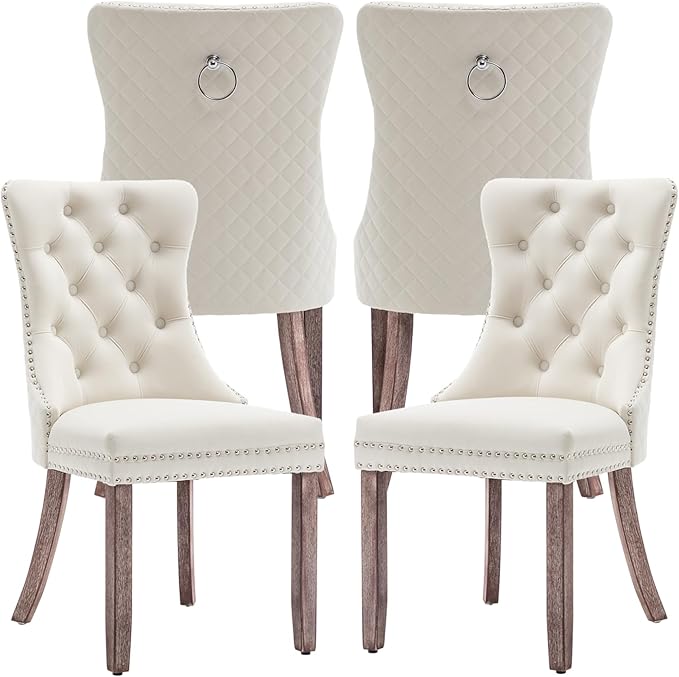 Velvet Dining Chairs Set of 4, Upholstered Dining Room Chairs with Nailhead T...