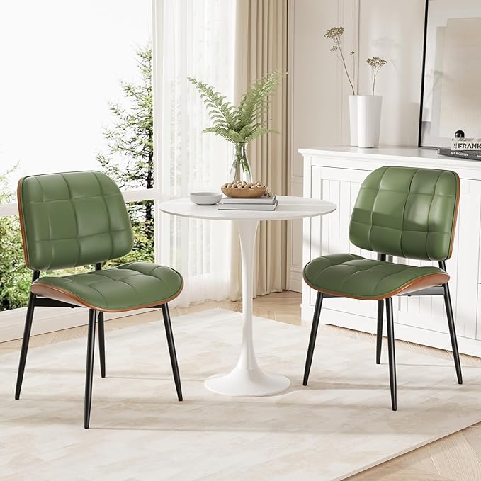 Dining Chair, Mid Century Modern Dining Room Chair, Upholstered Faux Leather ...