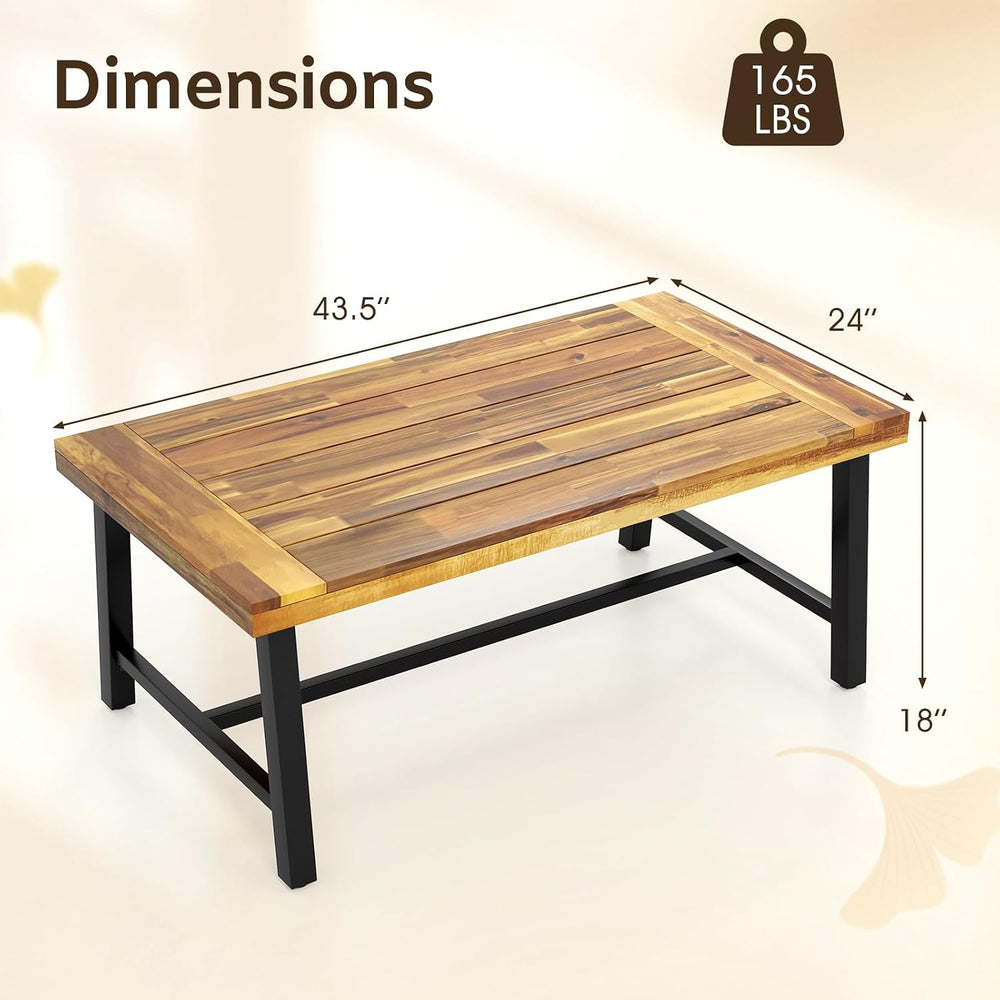 Tangkula Outdoor Acacia Wood Coffee Table, Rectangle Rustic Accent Table with...
