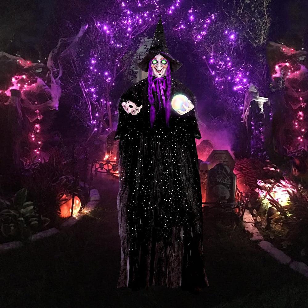 71โ Halloween Hanging Talking Animatronics Witch with Sound Activated