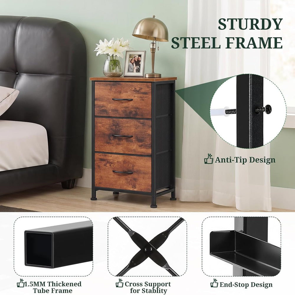 3 Drawers Dresser for Bedroom Fabric Storage Tower with Wooden Top