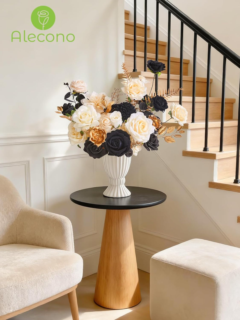 Alecono Silk Artificial Flowers, Black Champagne DIY Wedding Bouquet Set
