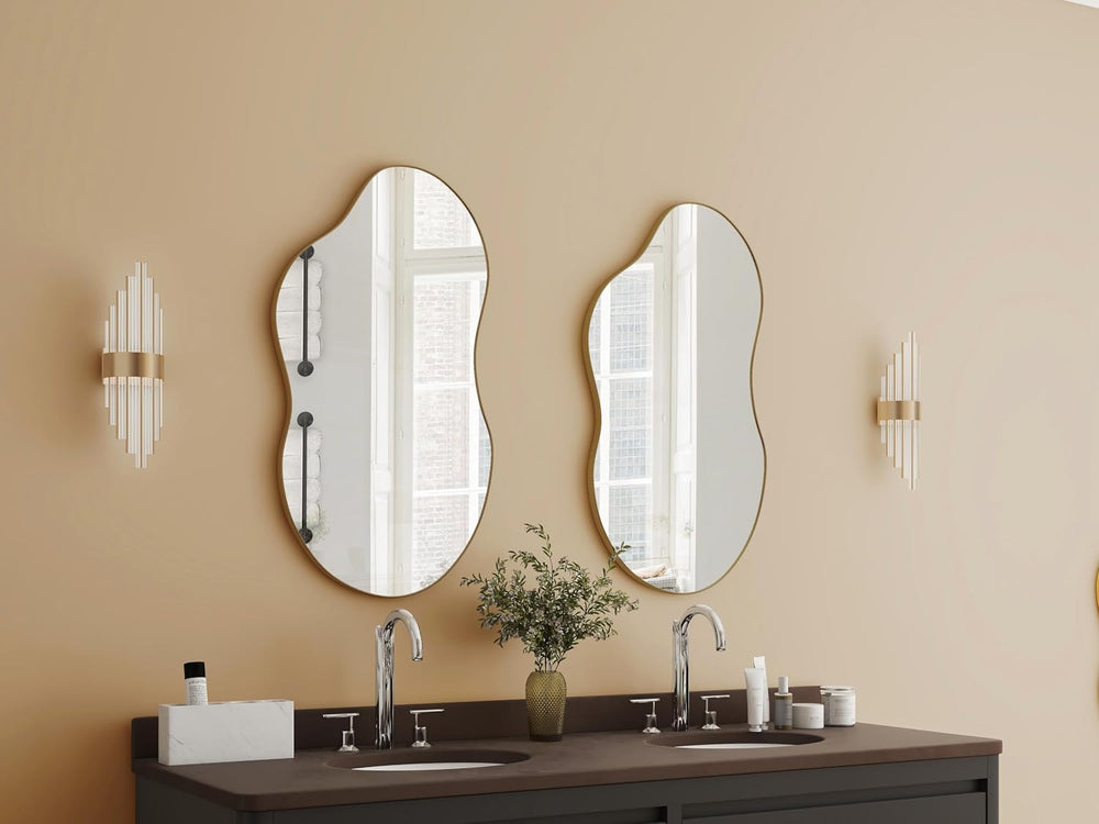 SHYFOY Irregular Wall Mirror Decorative,20"x36" Antique-Gold Mirror
