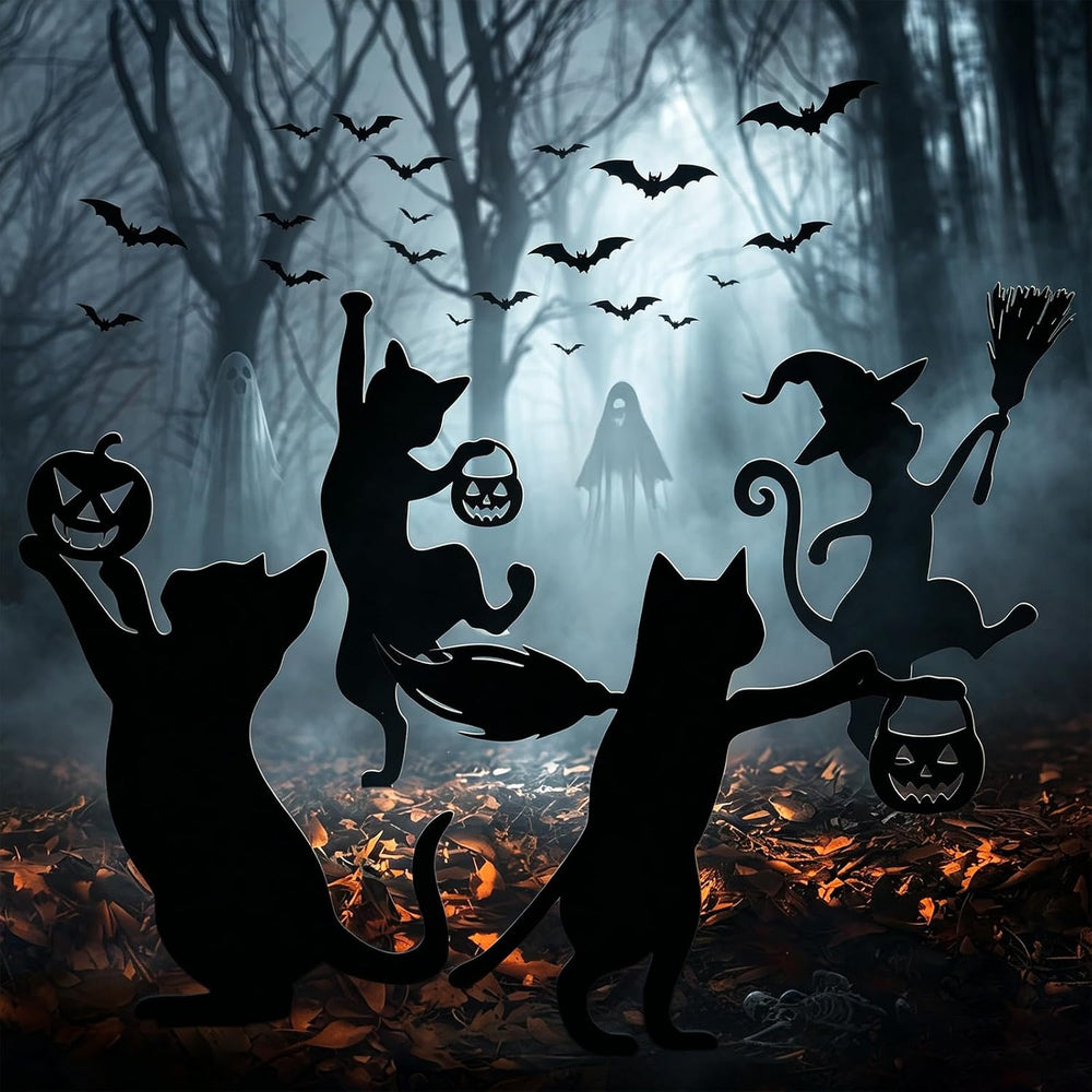 Geelin Halloween Garden Yard Decoration 4 Pcs 15.8In Metal Black Cat Stakes