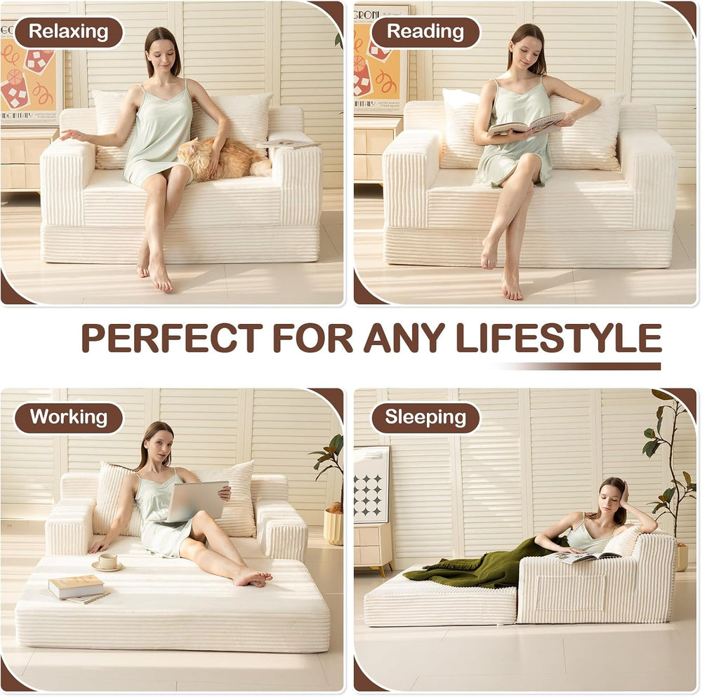 Boneless Loveseat Couch Folding Sofa Bed, Foldable Floor Futon Sleeper Couch ...