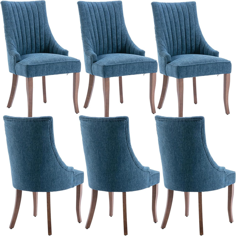 mikibama Linen Dining Chairs Set of 6 Channel Tufted Kitchen Dinner Chair Com...