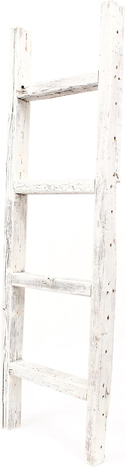 BARNWOODUSA Rustic Farmhouse Decorative Ladder, 48x12x2.5, White Wash | White...