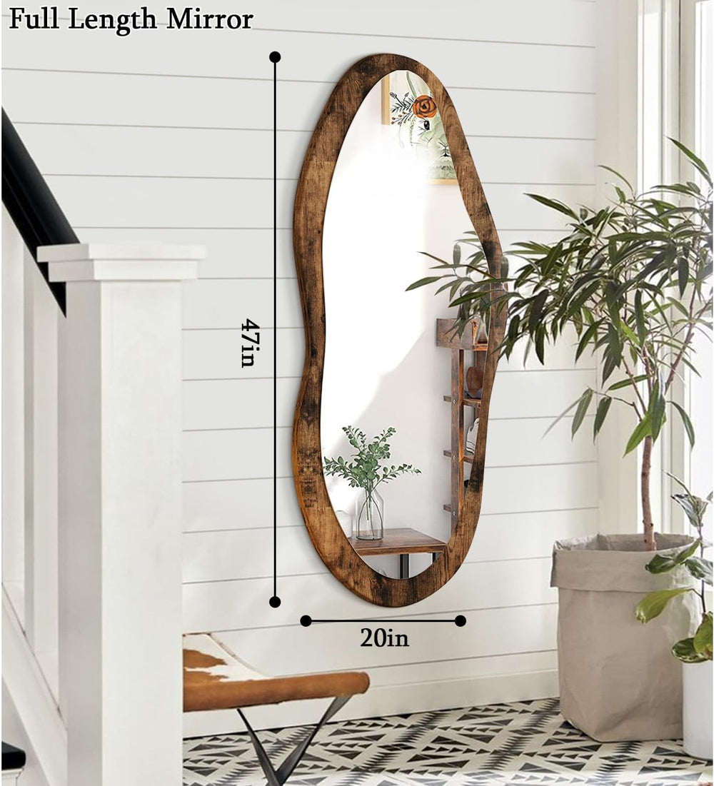AAZZKANG Large Mirrors Wood Framed Retro Irregular Wall Mirror Full Length