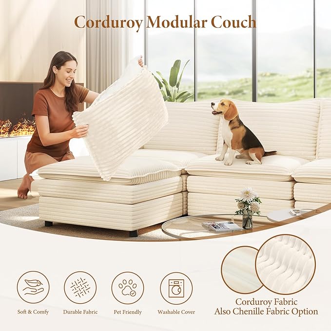 Vesgantti Large Modular Sectional Sofa, Big Comfy Cloud Couch with Ottoman De...