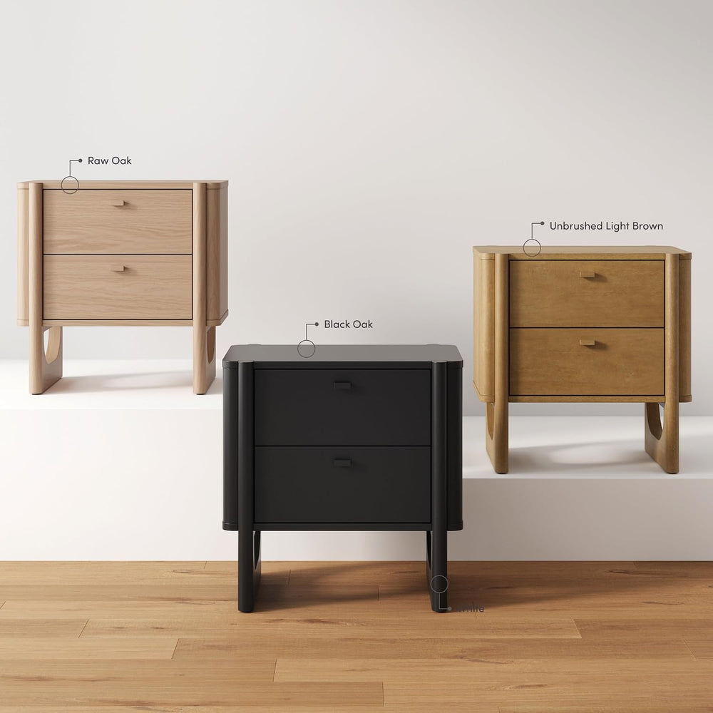 Nathan James Solace Mid Century Modern 2 Drawer Nightstand with Solid Wood Fr...