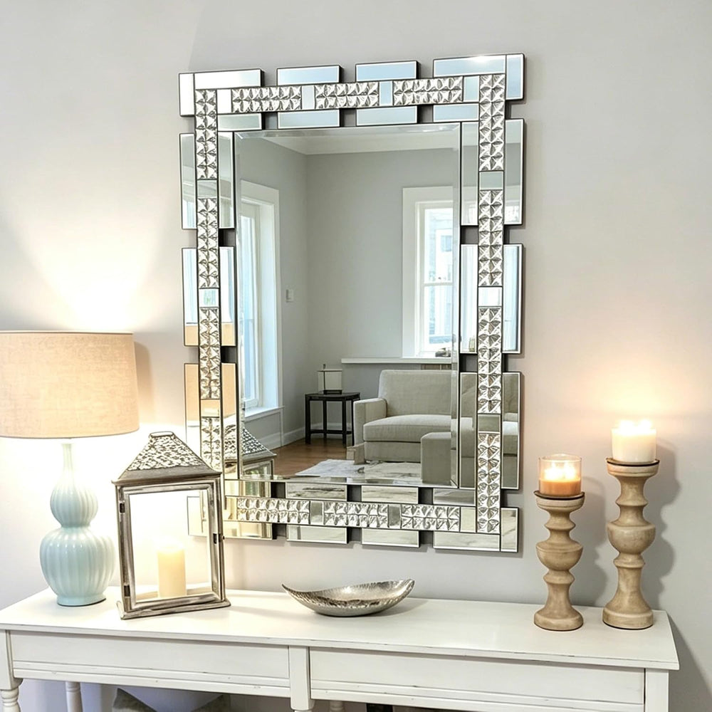 Chende 36"x24" Decorative Wall Mirror with Real Crystal-Encrusted F...