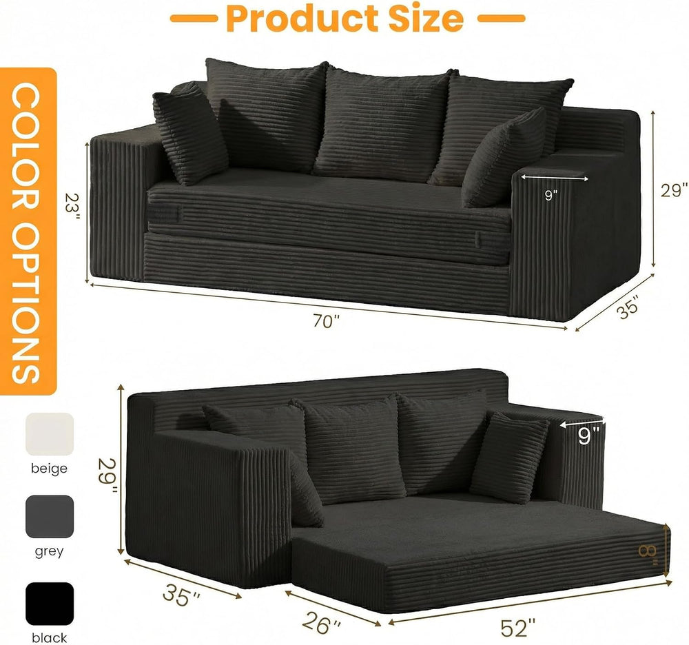 Boneless Couches, 3 Seater Boneless Couch with Futon Couch Corduroy Boneless ...