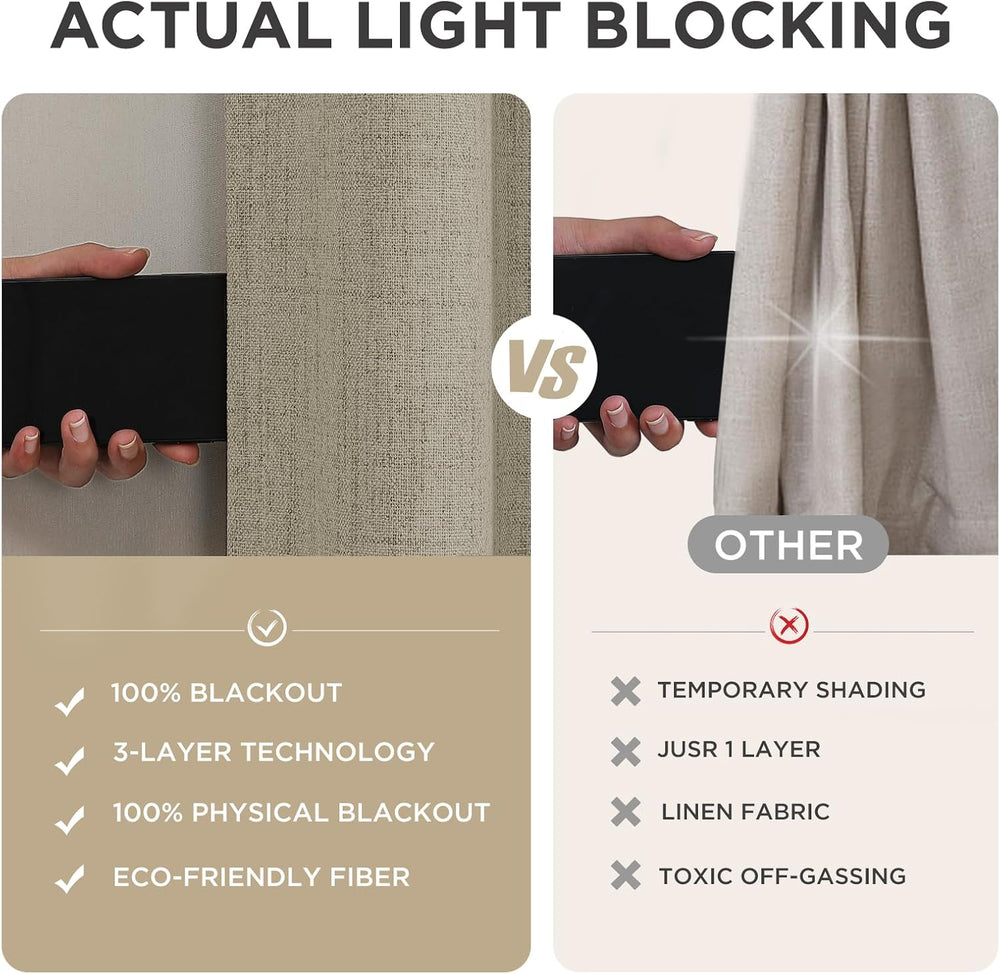 Joydeco 100% Blackout Curtains for Bedroom - Natural Linen Curtains, Thermal ...