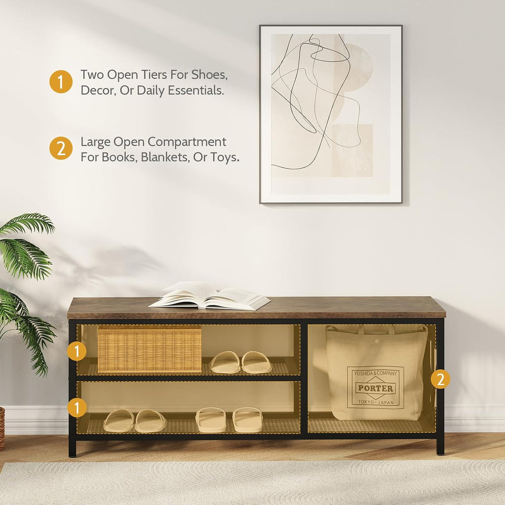 Entryway Storage Bench with Shoe Rack, 47.2" Wide Hallway Bench with Sea...