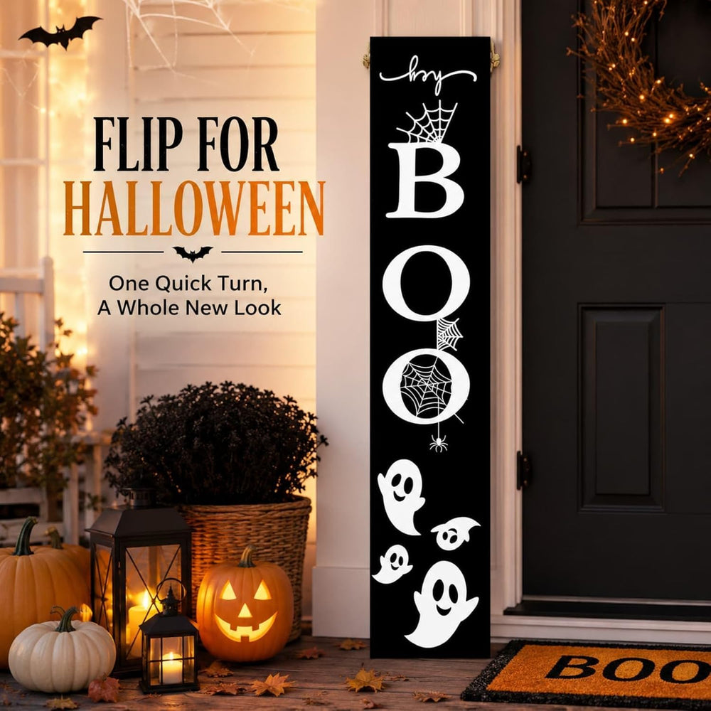 One-Piece Reversible Fall Halloween Porch Sign, Outdoor Decor