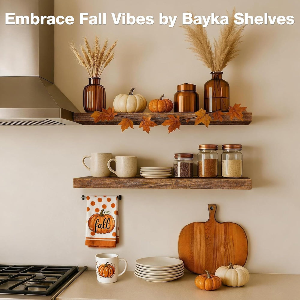 BAYKA Rustic Brown Floating Shelves 22.5in, Set of 2, Wall Mount Wood Shelf