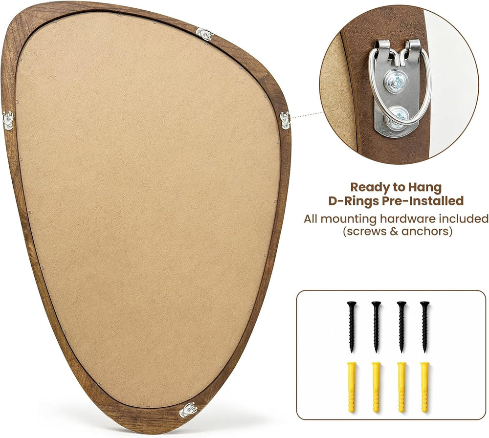 Asymmetrical Irregular Solid Wood Framed Wall Mirror, 20"x30"